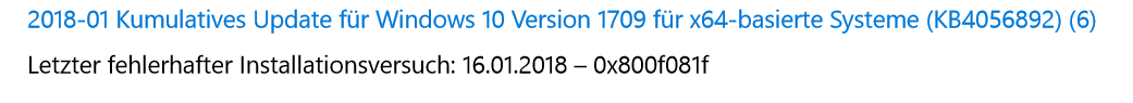 Windows Update Probleme – Fehler  0x800f081f